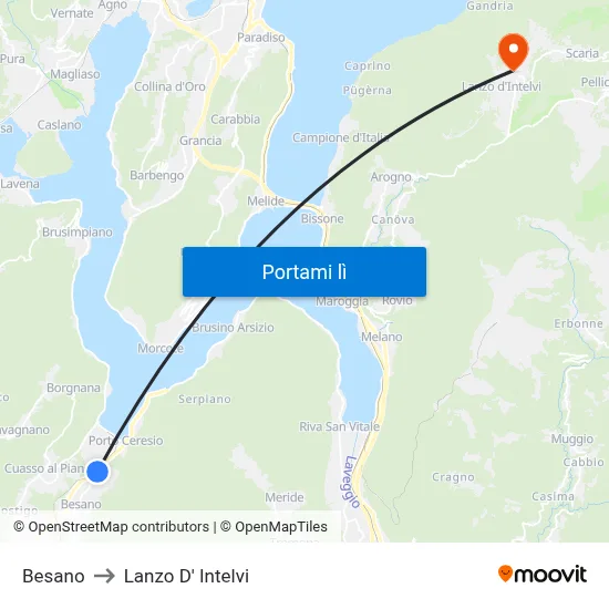 Besano to Lanzo D' Intelvi map