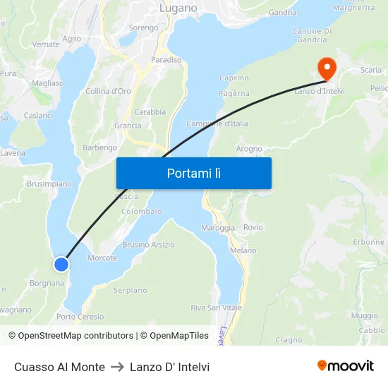 Cuasso Al Monte to Lanzo D' Intelvi map