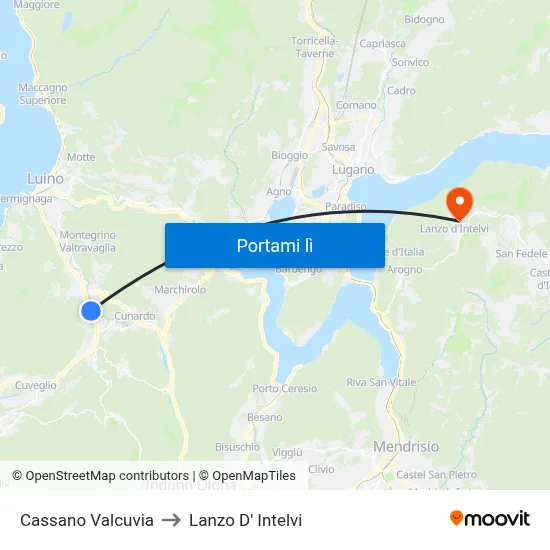 Cassano Valcuvia to Lanzo D' Intelvi map