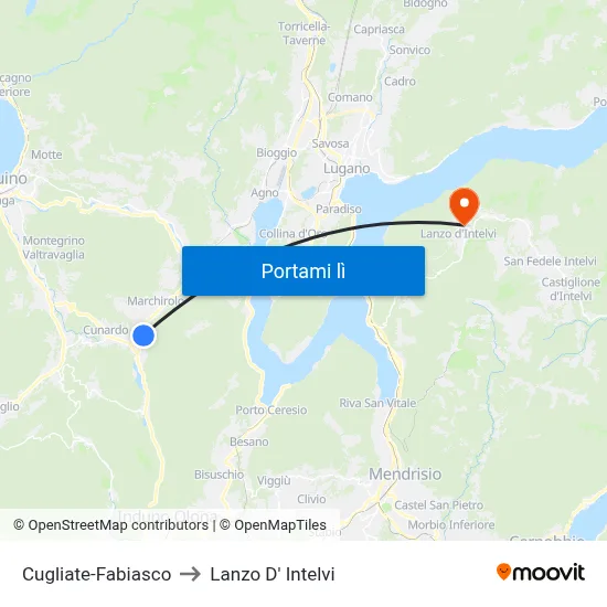 Cugliate-Fabiasco to Lanzo D' Intelvi map