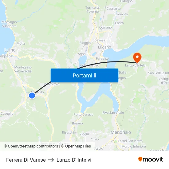 Ferrera Di Varese to Lanzo D' Intelvi map