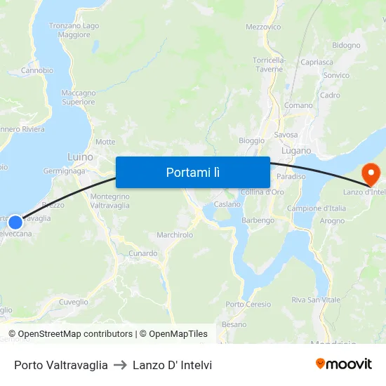 Porto Valtravaglia to Lanzo D' Intelvi map