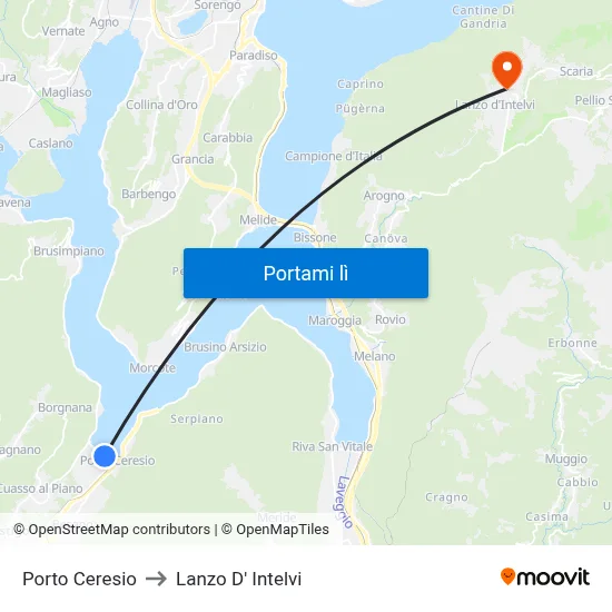 Porto Ceresio to Lanzo D' Intelvi map