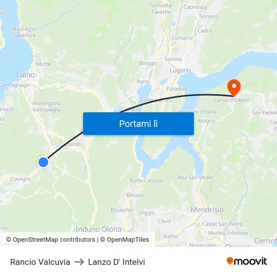 Rancio Valcuvia to Lanzo D' Intelvi map