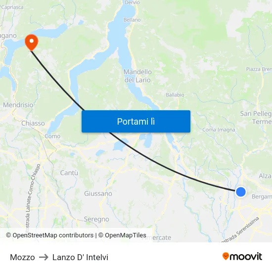 Mozzo to Lanzo D' Intelvi map