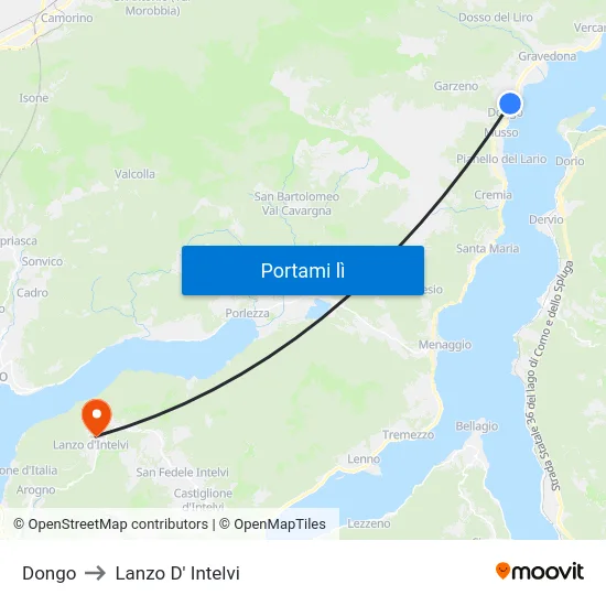 Dongo to Lanzo D' Intelvi map