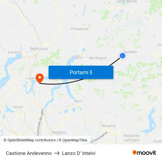 Castione Andevenno to Lanzo D' Intelvi map