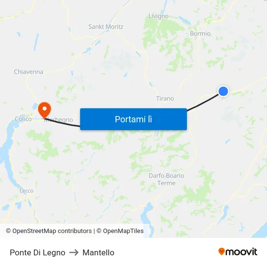 Ponte Di Legno to Mantello map