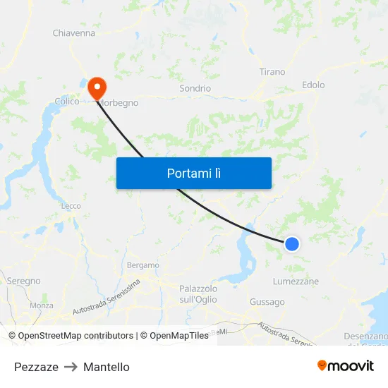 Pezzaze to Mantello map