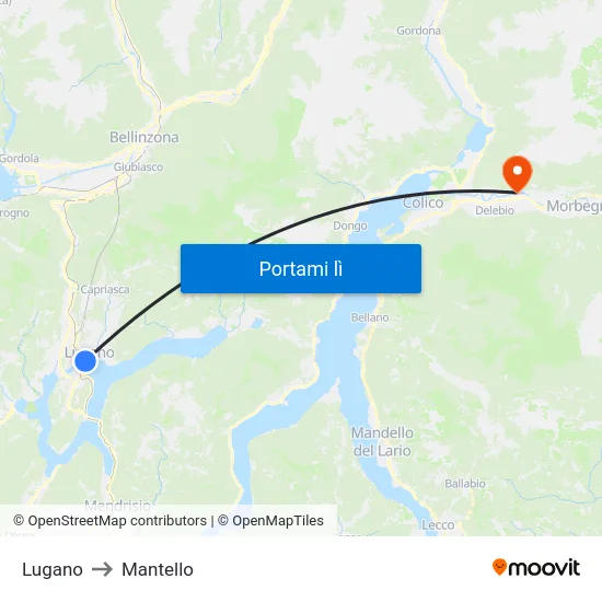 Lugano to Mantello map