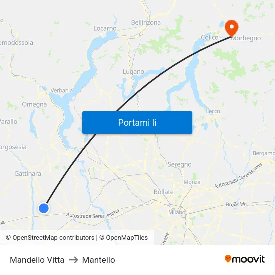 Mandello Vitta to Mantello map