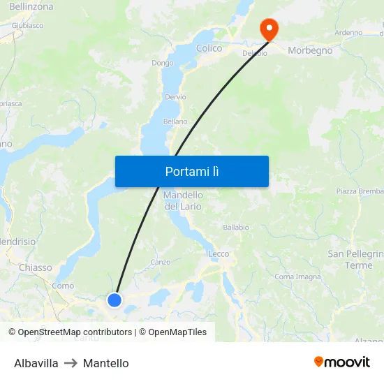 Albavilla to Mantello map