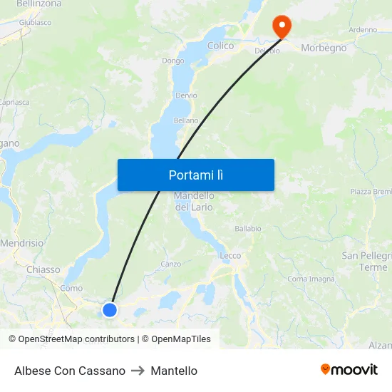 Albese Con Cassano to Mantello map