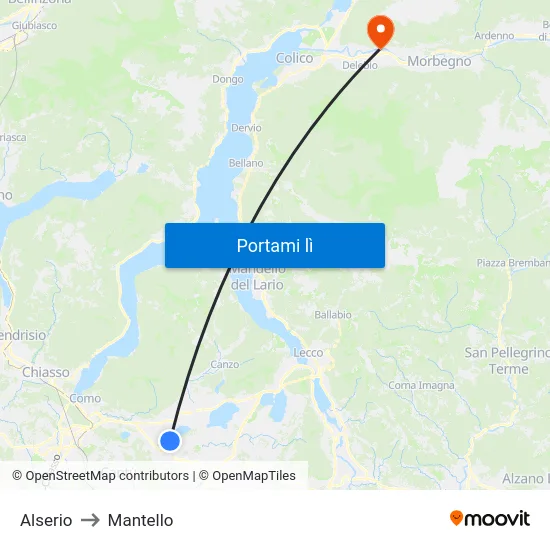 Alserio to Mantello map
