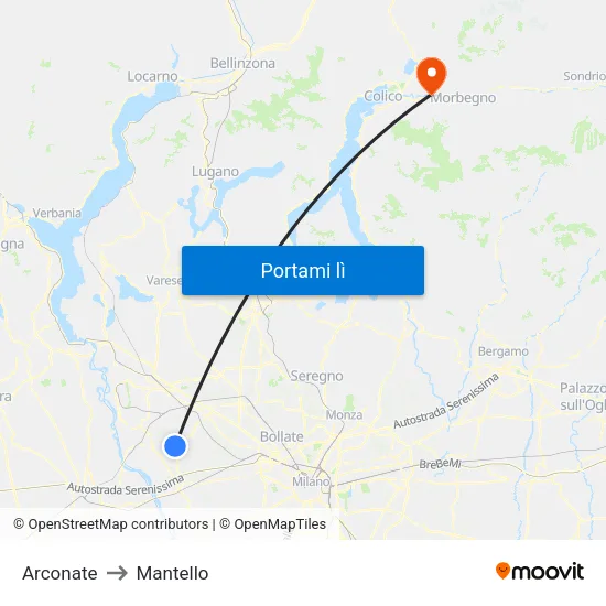 Arconate to Mantello map