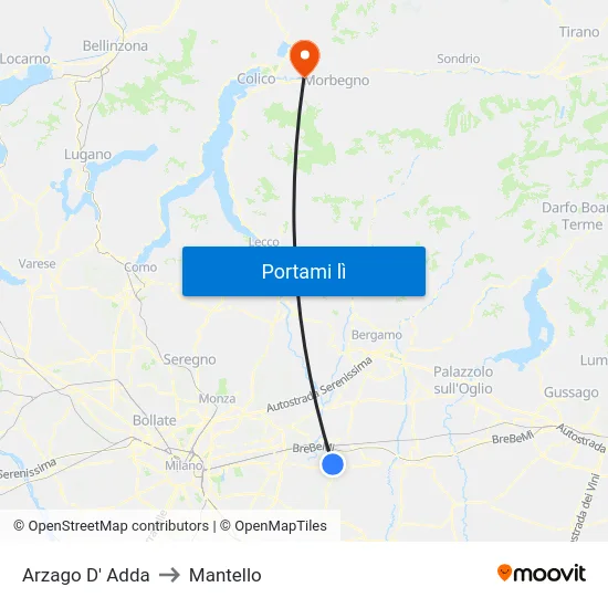 Arzago D' Adda to Mantello map