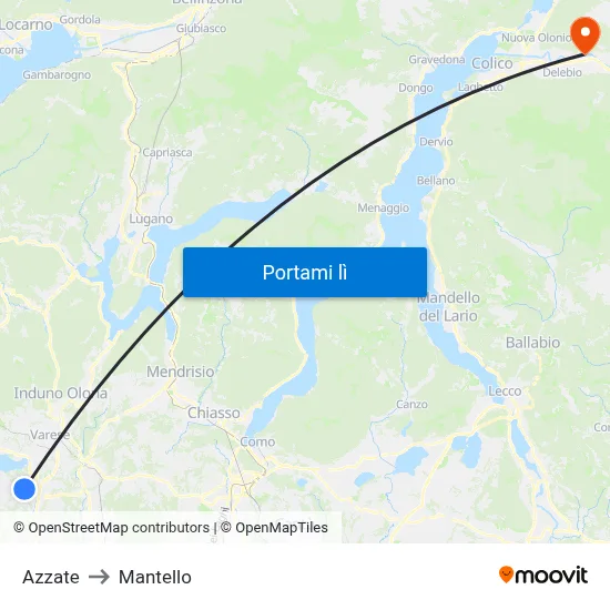 Azzate to Mantello map