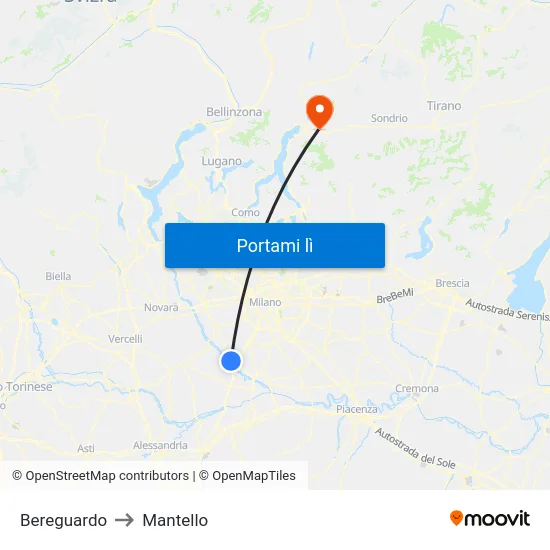 Bereguardo to Mantello map