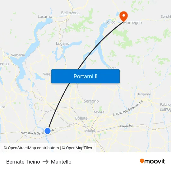 Bernate Ticino to Mantello map