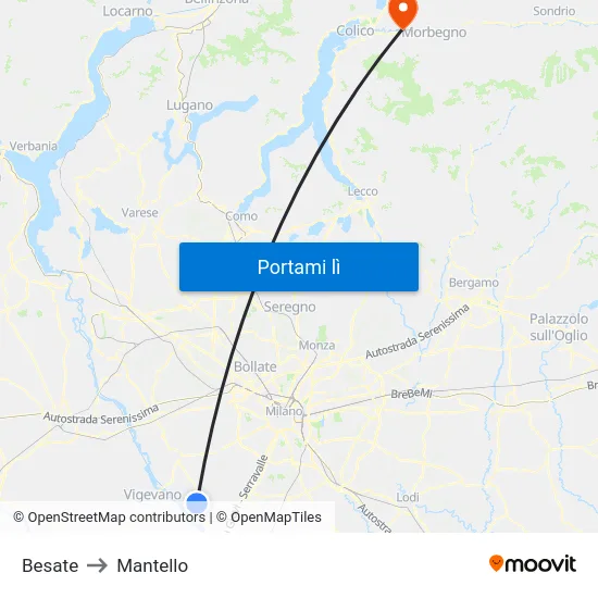 Besate to Mantello map