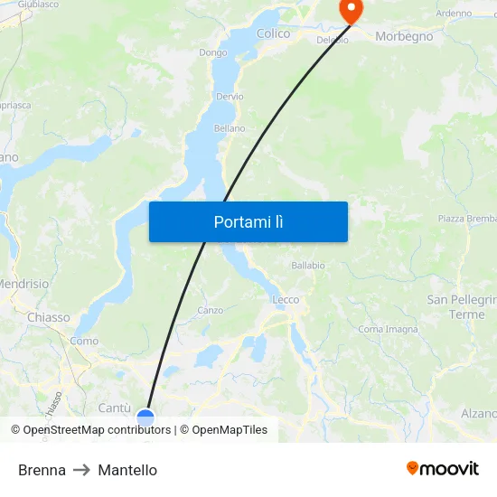 Brenna to Mantello map
