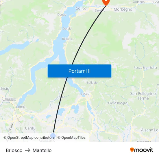 Briosco to Mantello map
