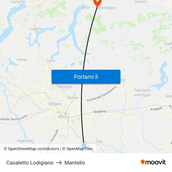 Casaletto Lodigiano to Mantello map
