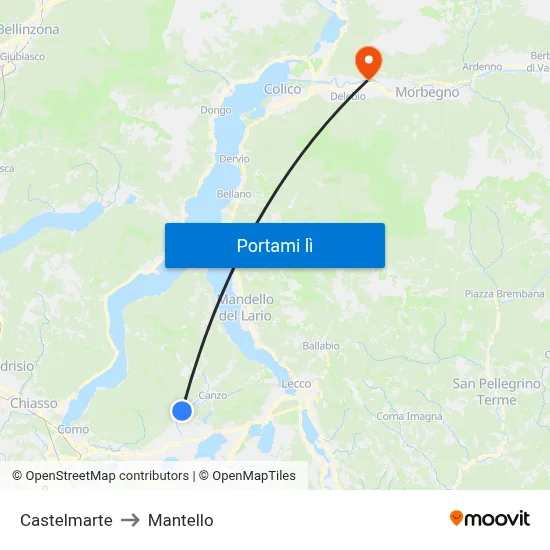 Castelmarte to Mantello map