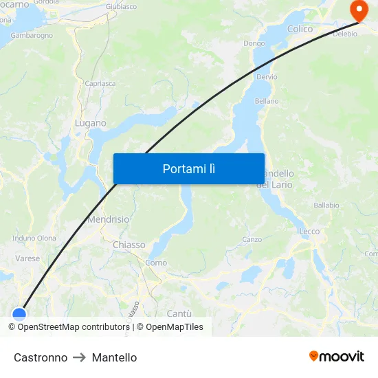 Castronno to Mantello map