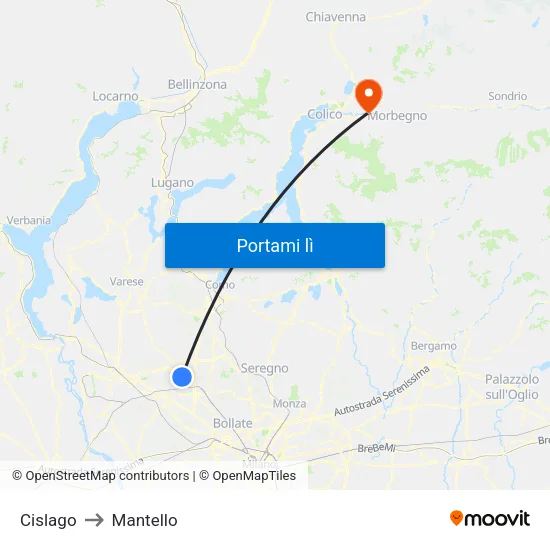 Cislago to Mantello map