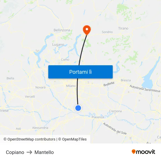 Copiano to Mantello map