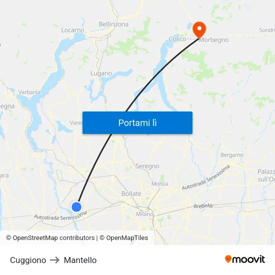 Cuggiono to Mantello map