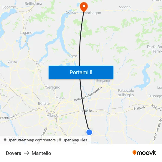 Dovera to Mantello map