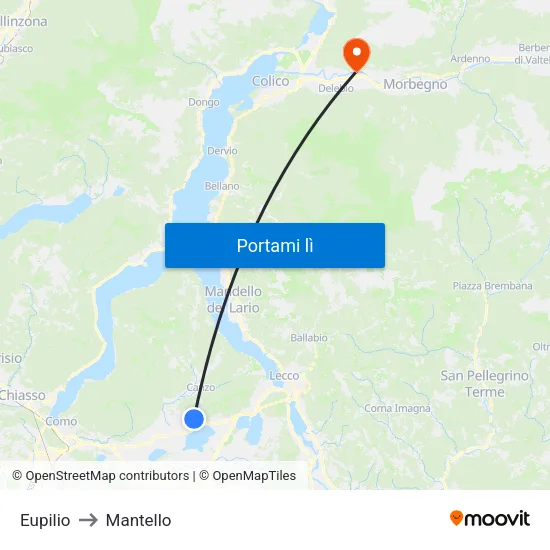 Eupilio to Mantello map