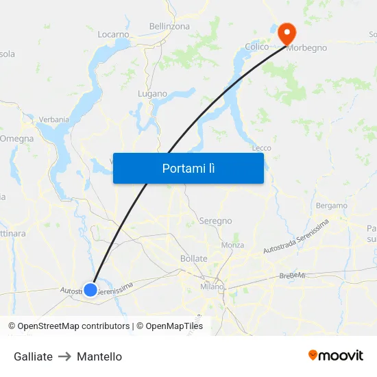 Galliate to Mantello map