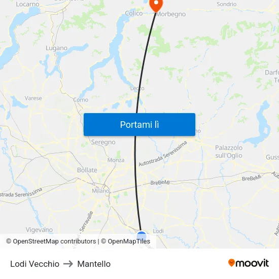 Lodi Vecchio to Mantello map