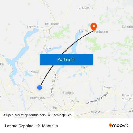 Lonate Ceppino to Mantello map