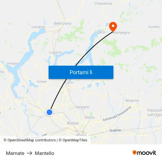 Marnate to Mantello map