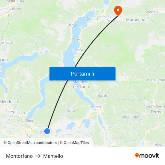 Montorfano to Mantello map