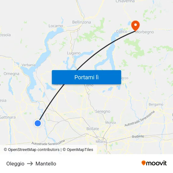 Oleggio to Mantello map