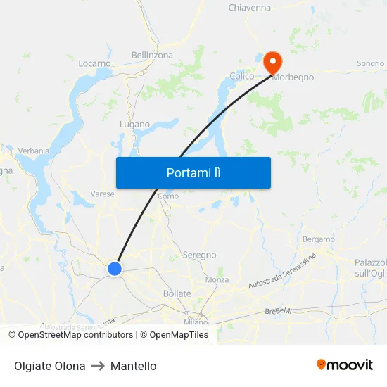 Olgiate Olona to Mantello map