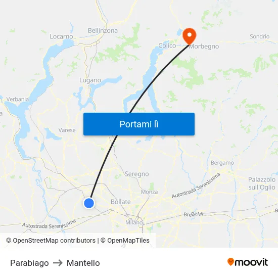 Parabiago to Mantello map
