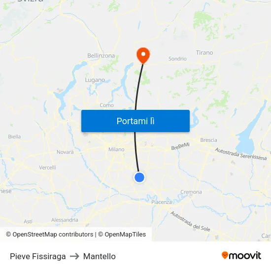 Pieve Fissiraga to Mantello map