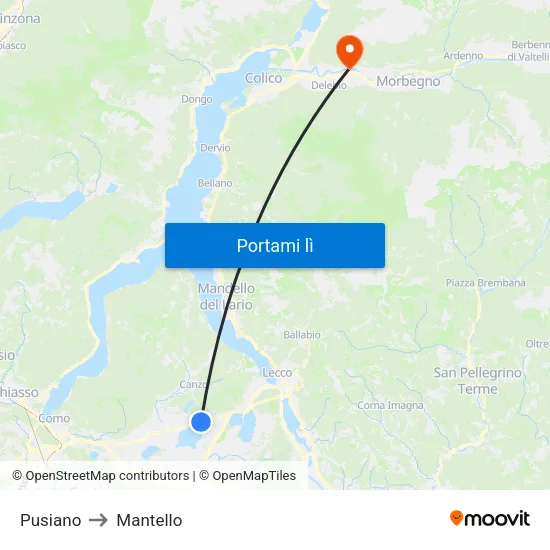 Pusiano to Mantello map