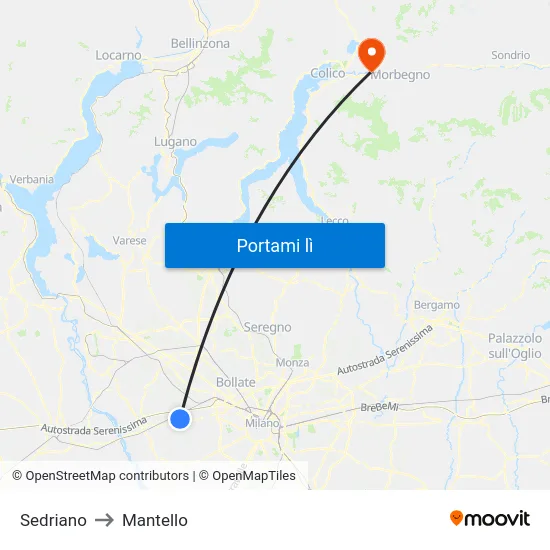 Sedriano to Mantello map