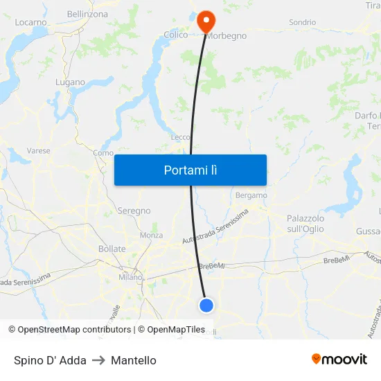 Spino D' Adda to Mantello map