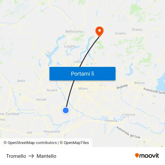 Tromello to Mantello map