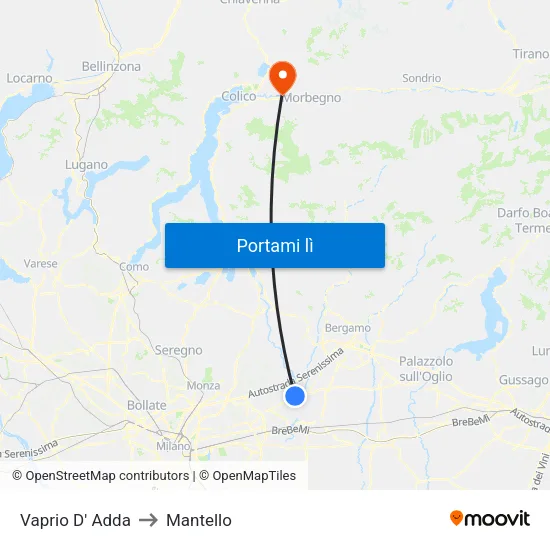Vaprio D' Adda to Mantello map