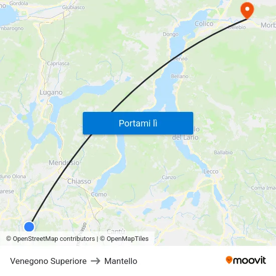 Venegono Superiore to Mantello map