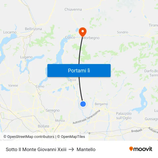 Sotto Il Monte Giovanni Xxiii to Mantello map